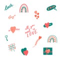 Hand Drawn Pink and Green Love Happy Valentine's Day icons