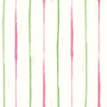 Hand drawn pink and green watercolor vertically striped geometric design. Spacious seamless vector pattern on white Royalty Free Stock Photo