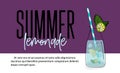 Hand drawn pink lemonade illustration. Vector lemon slice, glass jar with strawberry lemonade, ice, mint leaves and stripes tube. Royalty Free Stock Photo