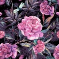 Hand drawn pink peonies bouquet seamless pattern