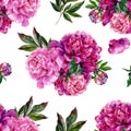 Hand drawn pink peonies bouquet seamless pattern