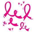 Hand drawn pink ribbon symbol for breast awareness cancer vector icon doodle Royalty Free Stock Photo