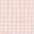 Hand drawn pink white plaid pattern. Check, square doodle background. Line art freehand grid. Crossing white stripes Royalty Free Stock Photo