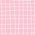 Hand drawn pink white plaid pattern. Check, square doodle background. Line art freehand grid. Crossing white stripes Royalty Free Stock Photo