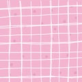 Hand drawn pink white plaid pattern. Check, square doodle background. Line art freehand grid. Crossing white stripes Royalty Free Stock Photo