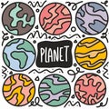hand drawn planets doodle set Royalty Free Stock Photo