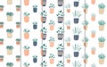 Hand drawn plants in pot. - set of seamless patterns. - vector