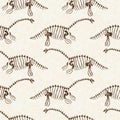 Hand drawn plesiosaur dinosaur fossil bones seamless pattern. Gender Neutral Jurassic silhouette. Home decor for museum