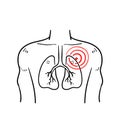 Hand drawn pneumonia icon, asthma or tuberculosis, line symbol on white background. in doodle style vector isolated