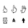 Hand drawn Pointer cursor icons. Web arrows cursors, mouse clicking and grab hand pixel icon. Computer pointers, internet cursor Royalty Free Stock Photo