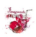 Hand drawn pomegranate juice in glass