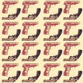 Hand drawn pop art seamles pattern with colorfull guns Royalty Free Stock Photo