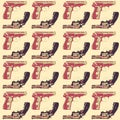 Hand drawn pop art seamles pattern with colorfull guns