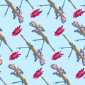 Hand drawn pop art seamles pattern with colorfull guns Royalty Free Stock Photo