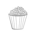 Hand drawn popcorn illustration. Doodle art.