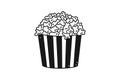 Hand drawn popcorn in striped box. Cinema food snack in doodle style. Vector illustration isolated on white background Royalty Free Stock Photo