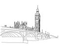 Hand drawn Popular view Big Ben and Westminster Bridge Outline S Royalty Free Stock Photo