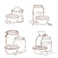 Porridge set. Vector sketch illustration