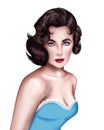 Hand drawn portrait of actress Elizabeth Taylor