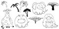 Hand drawn portrait of a cute funny fat animals. Set of isolated objects on white background. Vector illustration with giraffe, Royalty Free Stock Photo