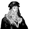 Hand drawn  portrait. Leonardo Da Vinci. Royalty Free Stock Photo