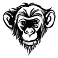 Hand drawn portrait of monkey chimpanzee. Black and white