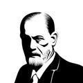 A hand drawn portrait of the psychoanalyist Sigmund Freud.