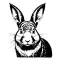 Hand drawn portrait of a rabbit head. Sketch, picture of an Easter Bunny. Black and white illustration, hand drawn Royalty Free Stock Photo