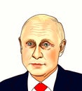 Hand drawn portrait of Russian president Vladimir Putin. Russia's leader.