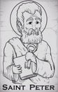 Hand Drawn Portrait of Saint Peter Image Chiseled in Stone, Vector Illustration