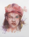 Hand drawn portrait of Watercolor beauty woman. Painting illustration on white paper