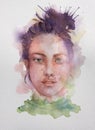 Hand drawn portrait of Watercolor beauty woman. Painting illustration on white paper