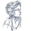 Hand-drawn portrait of white-skin sad woman, face emotions theme Royalty Free Stock Photo