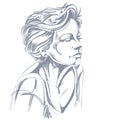 Hand-drawn portrait of white-skin sad woman, face emotions theme Royalty Free Stock Photo