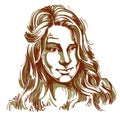 Hand-drawn portrait of white-skin skeptic woman, face emotions t