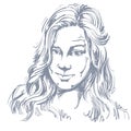 Hand-drawn portrait of white-skin skeptic woman, face emotions