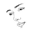 Hand-drawn portrait of white-skin sorrowful woman, sad face emotions theme illustration. Beautiful melancholic lady posing on Royalty Free Stock Photo