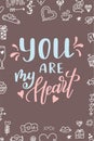 Hand drawn poster with love elements. Brush calligraphy. Happe Valentines Day. Vector illustration