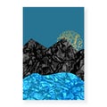 Hand drawn poster with minimalist landscape design. Seascape with mountains and sea.