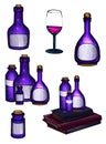 Hand-drawn potions for Halloween art set. Halloween elements set isolated on white background. Witches potions cartoon set. Purple