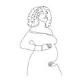 Hand drawn pregnant African American woman, one line, stylized continuous contour. Afro lady expecting child, picture of future Royalty Free Stock Photo
