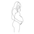 Hand drawn pregnant young woman,one line,stylized continuous contour.Lady expecting child,picture of future mother and baby in