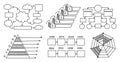 Hand drawn presentation charts. Sketch business step, pyramid and timeline diagrams, mind map, flow and radar chart
