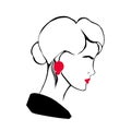 Hand drawn profile portrait of stylish young lady. Stylized drawing of head or face of trendy woman with red lips