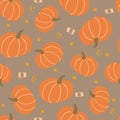 Hand drawn pumpkin seamless pattern. Cartoon seasonal vegetable with abstract shapes