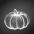 Hand-drawn pumpkin white outline on grey blackboard