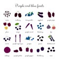 Hand drawn purple and blue foods set.