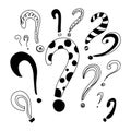 Hand drawn question marks set in doodle style Royalty Free Stock Photo