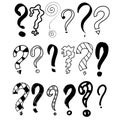 Hand drawn question marks set. Graphic faq, ask. Vector question. Isolated symbol. abstract. Hand drawn set doodle question mark Royalty Free Stock Photo