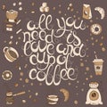 Hand drawn quote - All you need is love and cup of coffee Royalty Free Stock Photo